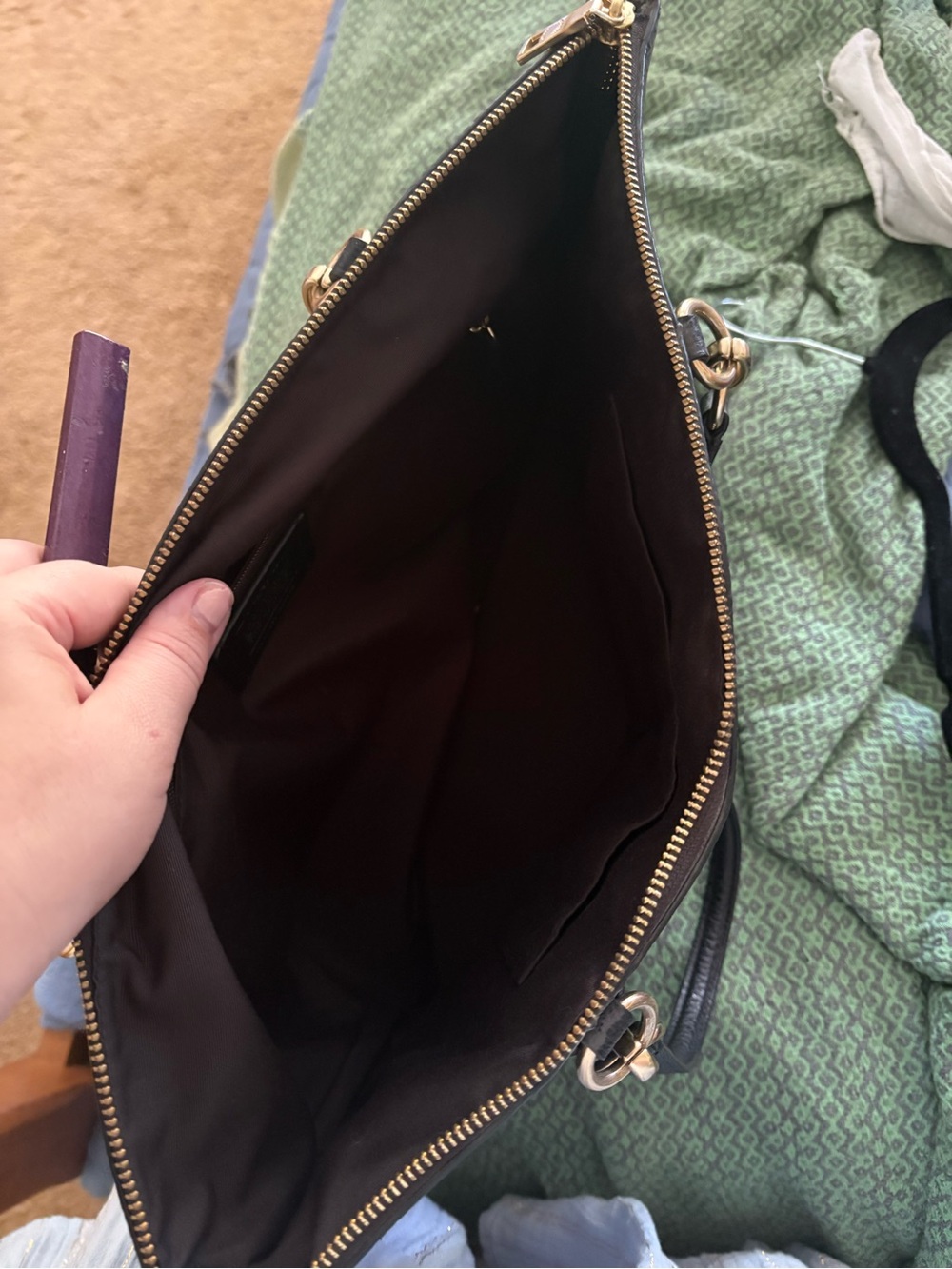 Coach Black Leather Tote with Gold-Tone Accents - Picture 2 of 3